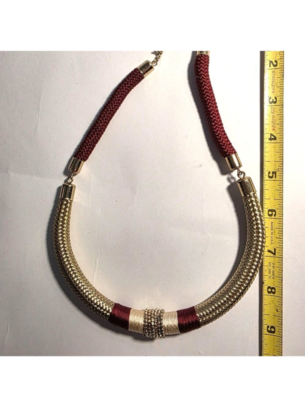Statement Necklace Red Gold-Tone Woven Chain career office womens jewelry - Picture 4 of 5